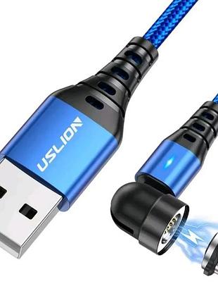 Магнитный кабель uslion type-c - usb / 2 в 1 (быстрая зарядка 5a) / круглый, 30см. / синий