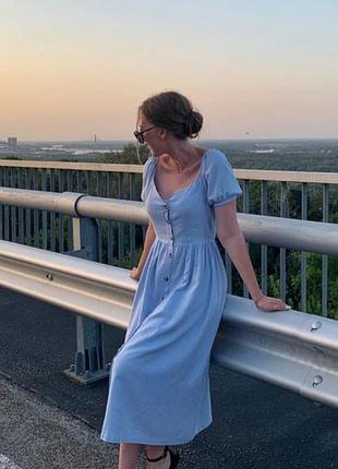Лляне, ніжно блакитне  плаття 👗 на  гудзиках