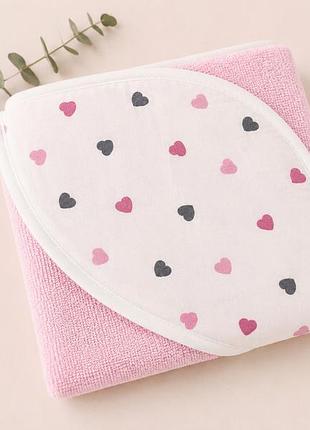 Полотенце-уголок детский baby comfort сердечки розовые 75*75 см
