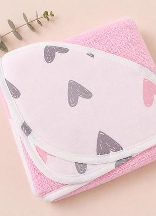 Полотенце-уголок детский baby comfort сердечки серо-розовые 75*75 см