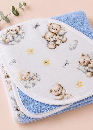 Рушник-куточок дитячий baby comfort сплячі ведмедики (блакитна махра) 75*75 см