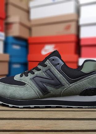 Чоловічі кросівки new balance 574 хакі з чорним