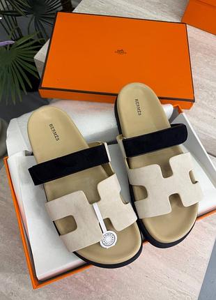 Чоловічі hermes шльопанці беж з чорним
