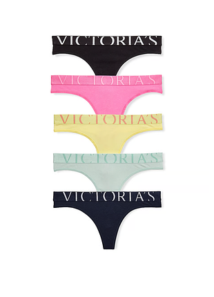 Набор из 5 хлопковых трусиков-стрингов с логотипом victoria’s secret 5-pack logo cotton thong panties оригинал