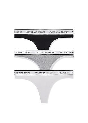 Набор из 3 хлопковых трусиков-стрингов с логотипом victoria’s secret 3-pack logo cotton thong panties оригинал