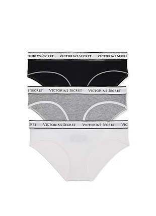 Набір із 3 бавовняних трусиків-хіпхугерів з логотипом victoria's secret 3-pack logo cotton hiphugger panties оригінал