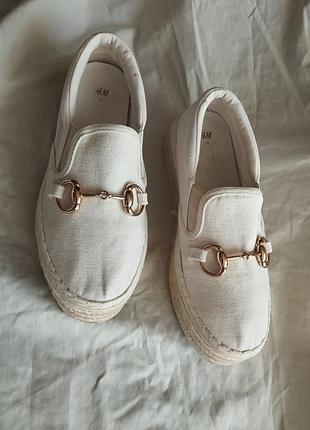 Женские полотняные эспедрики, эспедрилии h&amp;m на платформе,лоферы