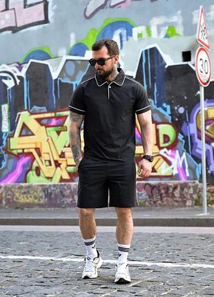 Летний комплект audsa polo light черный мужской футболка поло и шорты sport xxxl