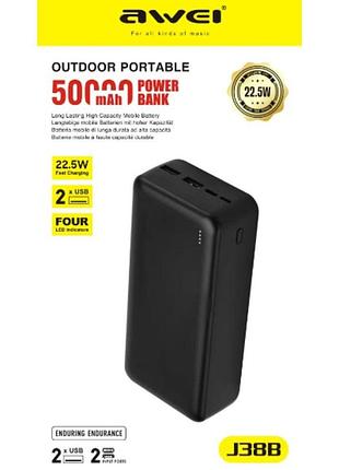 Зовнішній акумулятор power bank awei j38b 50000 mah із підтримкою швидкої зарядки