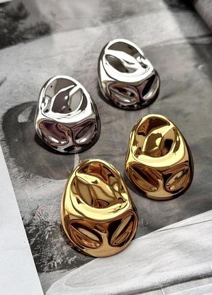 Масивні геометричні сережки люкс якість текстурні з позолотою 18k