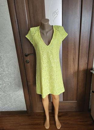 Яскрава мереживна сукня zara woman лимонного кольору