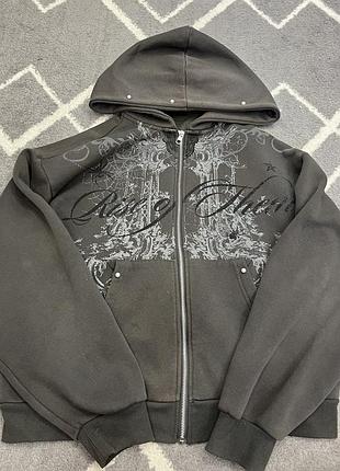 Худі зі змійкою (zip-up) у стилі гранж / y2k з перлинами
