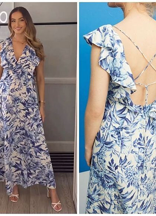 Очаровательное длинное платье h&amp;m с льном и цветочным принтом l/xl