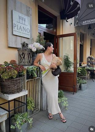 Бежева сукня міді zara на бретелях