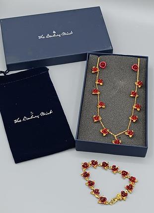 Вінтажний набір danbury mint dozen red roses з 24 каратним золотим покриттям намисто браслет та сережки