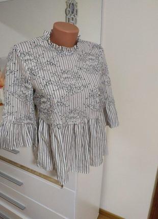 Нарядная блуза zara woman белая в полоску4 фото