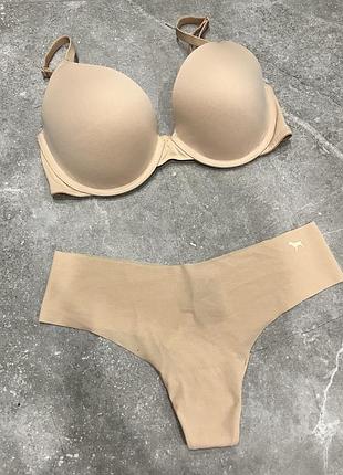 Бежевий комплект victoria’s secret білизна вікторія сікрет