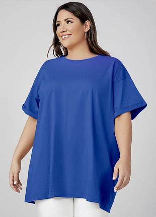 Удлиненная футболка plus size 4xl  -королевский ярко синий цвет