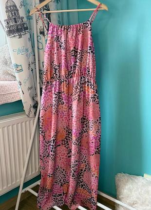 Яскрава рожева сукня-максі matalan / papaya в леопардовий принт, шифоновий літній сарафан, розмір m/l (uk 12)