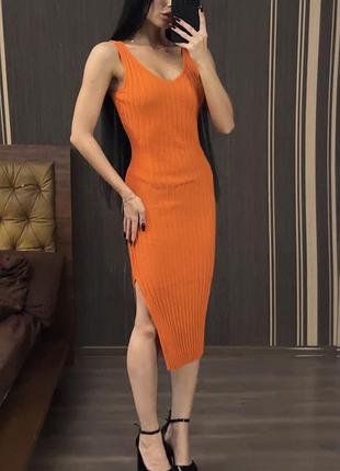 🧡 трикотажное платье в трендовом оранжевом цвете