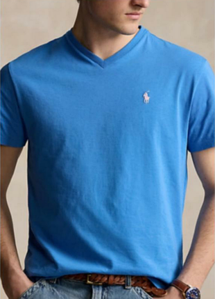 Класична бавовняна трикотажна футболка з V-подібним вирізом ✨polo ralph lauren ✨ унісекс-футболка з вишитим логотипом