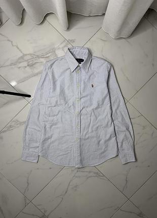 Блакитна бавовняна сорочка в смужку ralph lauren custom fit, оригінал, розмір m