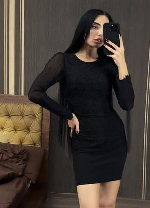 🖤 элегантное черное мини платье с сеткой и кружевом