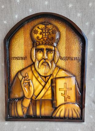 Икона святой николай чудотворец деревянная. 31х41см