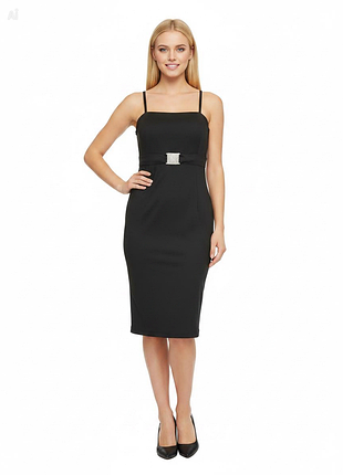 Стильное платье на бретельках с брошью - 42 ua / 36 eu