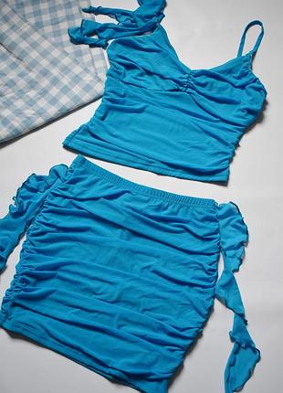 Яскравий комплект костюм сітка топ+спідниця shein xs