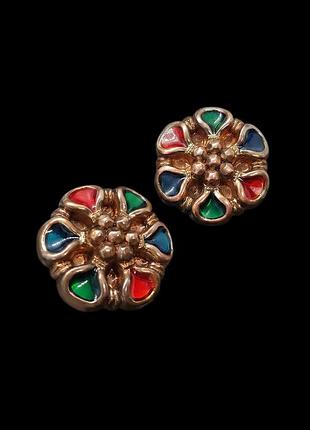 Винтажные серьги, клипсы, серёжки винтаж, винтажные сережки, красивые серьги, клипсы винтаж, цветок, бохо, винтаж