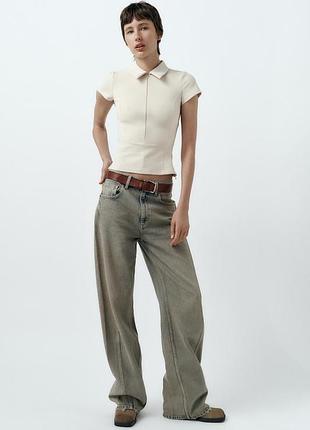 Еластичний топ,  футболка, блуза з коміром, воротником поло zara