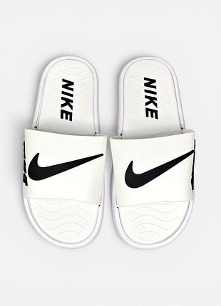 Женские тапочки nike slide, белые с черным шлепанцы най лето, обувь на пляж