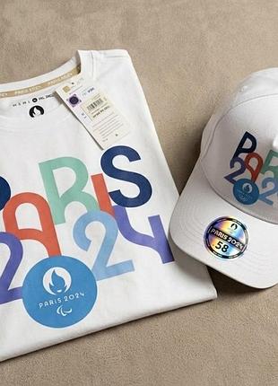 Комплект paris2024 оригинал олимпийская бейсболка,кепка белая оригинальная олимпиада париж 2024,кепка з олімпійських ігор+белач оригинал футболка
