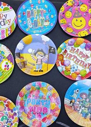 Одноразовая посуда тарелки бумажные день рождения happy birthday
