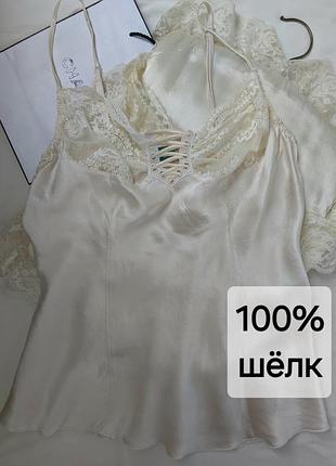 100% шовк, вінтаж, шовковий топ-камосель, майка diben (італія), pura seta, s-m