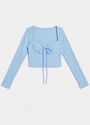 Топ с имитацией корсета от bershka,голубой, в рубчик xs