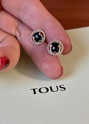 Сережки tous чорний онікс ведмедики