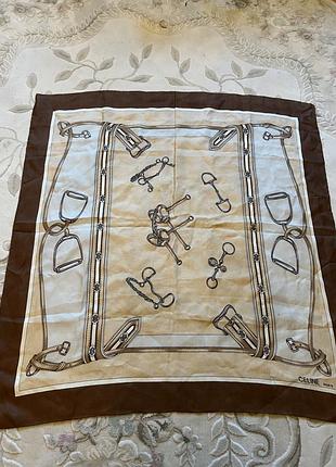 Шовкова хустка celine paris vintage silk scarf оригінал кінний принт
