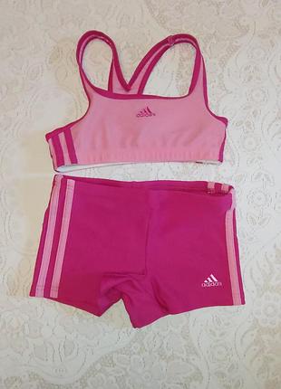Набір купальників для дівчинки adidas на 7-8 років малиновий бірюзовий суцільний роздільний