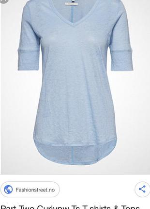 Футболка з льону бренду part two curliespw ts light blue v-neck t-shirt оригінал зі свіжих колекцій