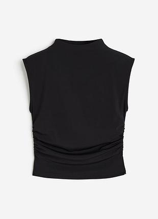 Чорний гладкий жіночий топ без рукавів з високим горлом h&m m