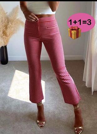 Жіночі вкорочені штани-кльош у червоно-білу клітинку віші (gingham) від відомого бренду zara