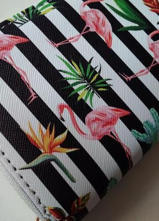 Новый классный трендовый большой кошелек длинный бумажник в полоску с фламинго кактусами3 фото