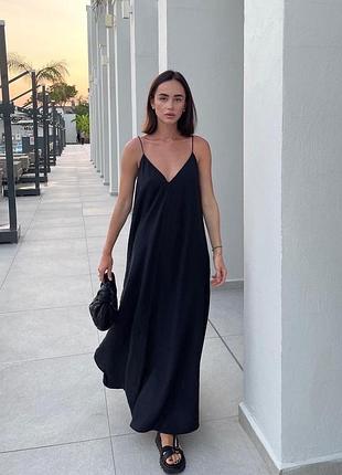 Zara довгий чорний сарафан із (ліоцелова тканина ) s довга сукня zara