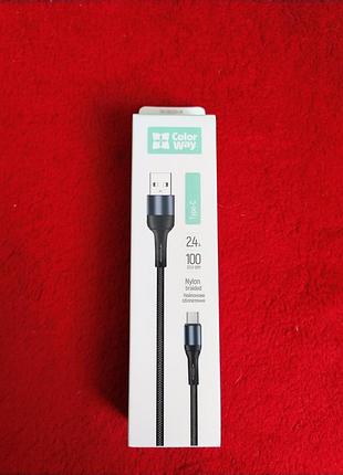 Кабель usb type-c 1 м colorway 2.4a
