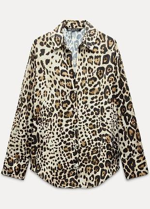 Леопардовая атласная рубашка zara