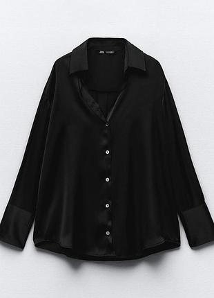 Черная базовая атласка блуза новая zara