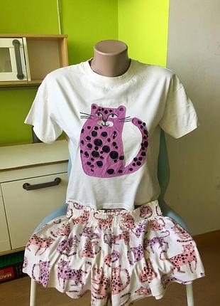 Пижама летняя next с леопардами/ одежда для дома для девочек 10-12 лет/152 см/ хлопок