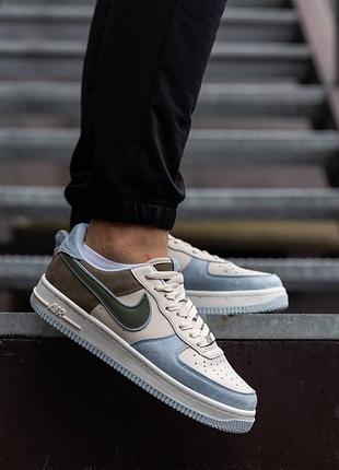 Nike air force white blue brown   кроссовки